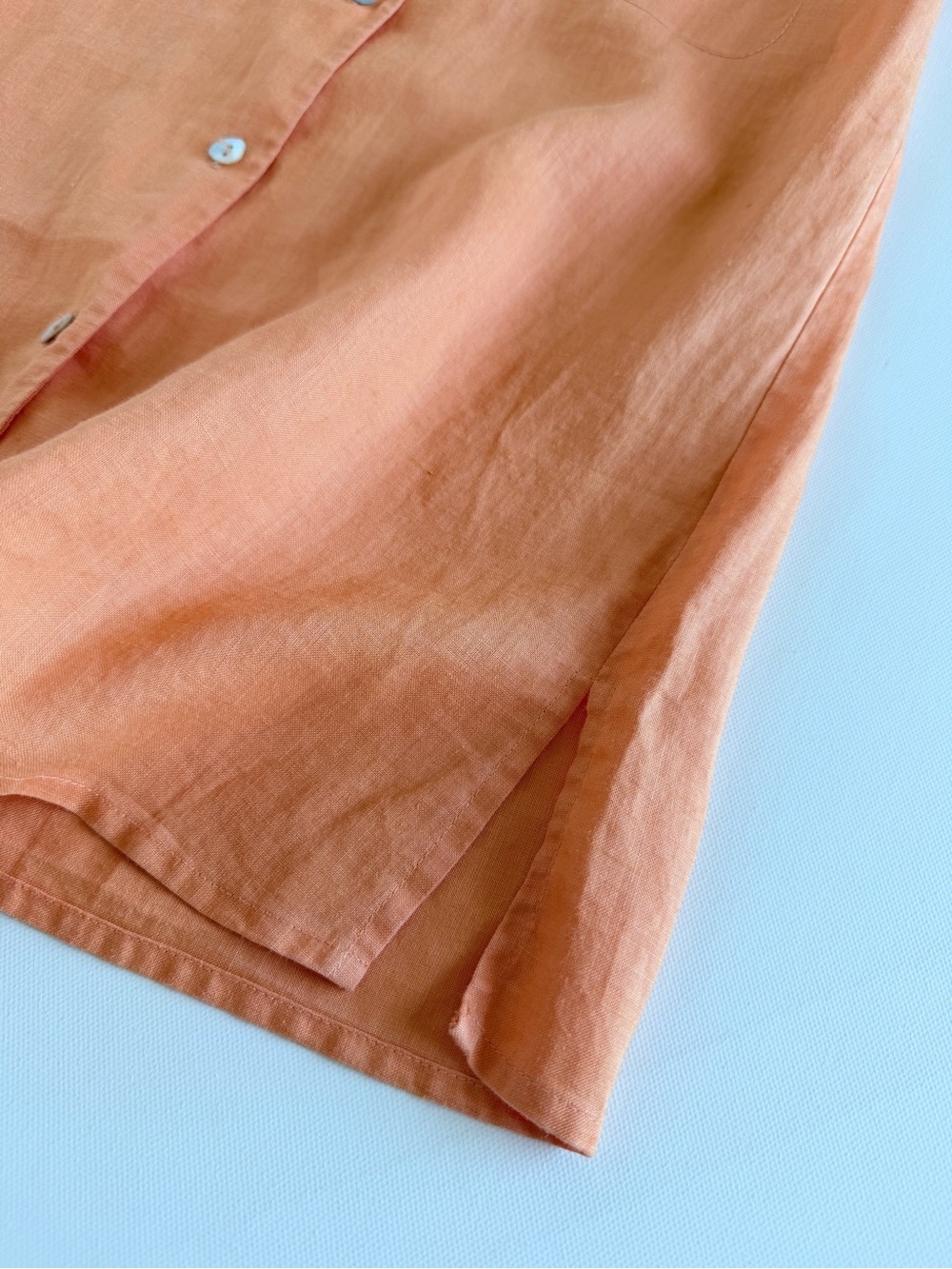 K Arnold 100% Linen Sleeveless Button Front Camp Shirt Orange Size Small - Picture 8 of 8
